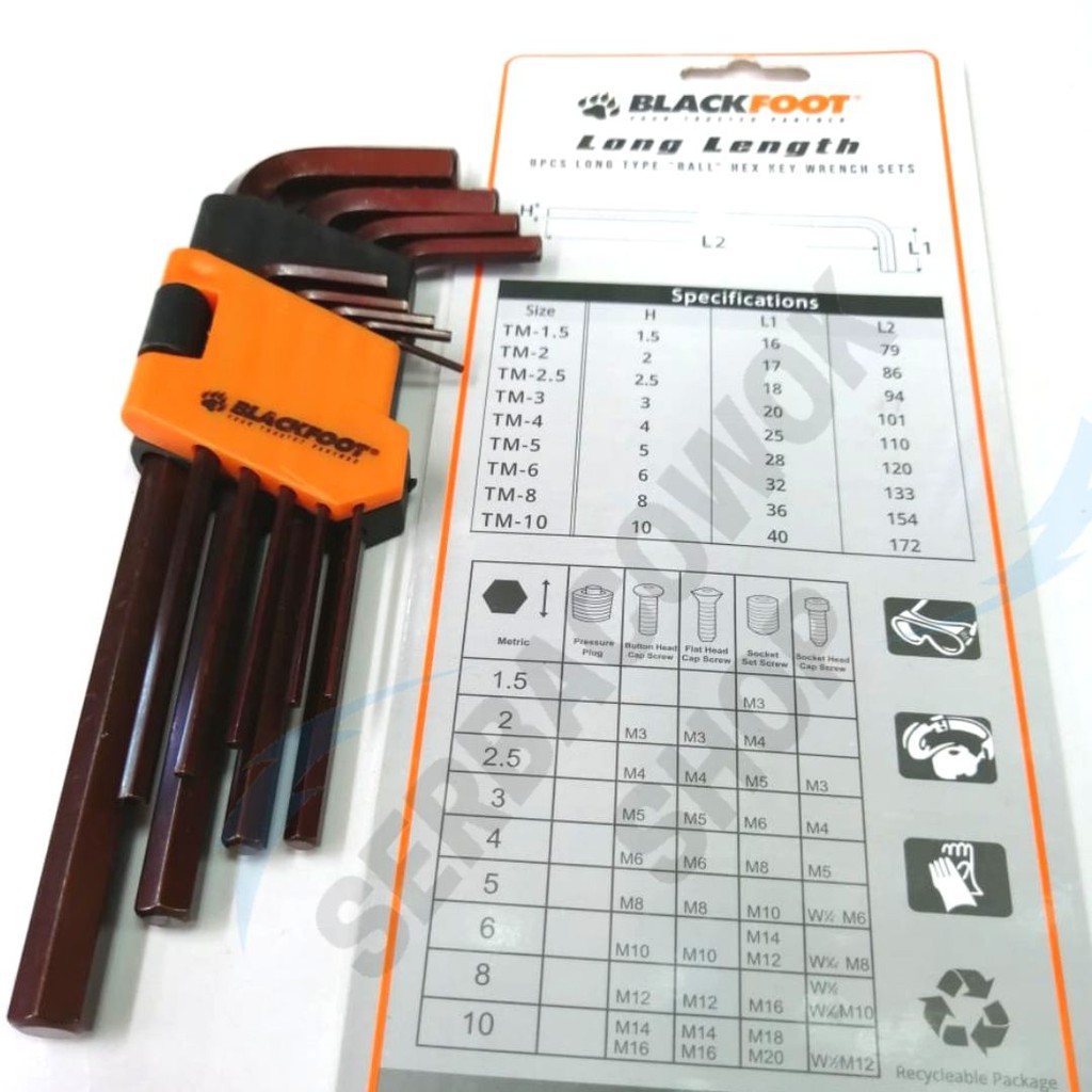 Blackfoot Kunci L Panjang Long 9 Pcs Hex Key Wrench Set 1.5mm - 10 mm Termurah Berkualitas