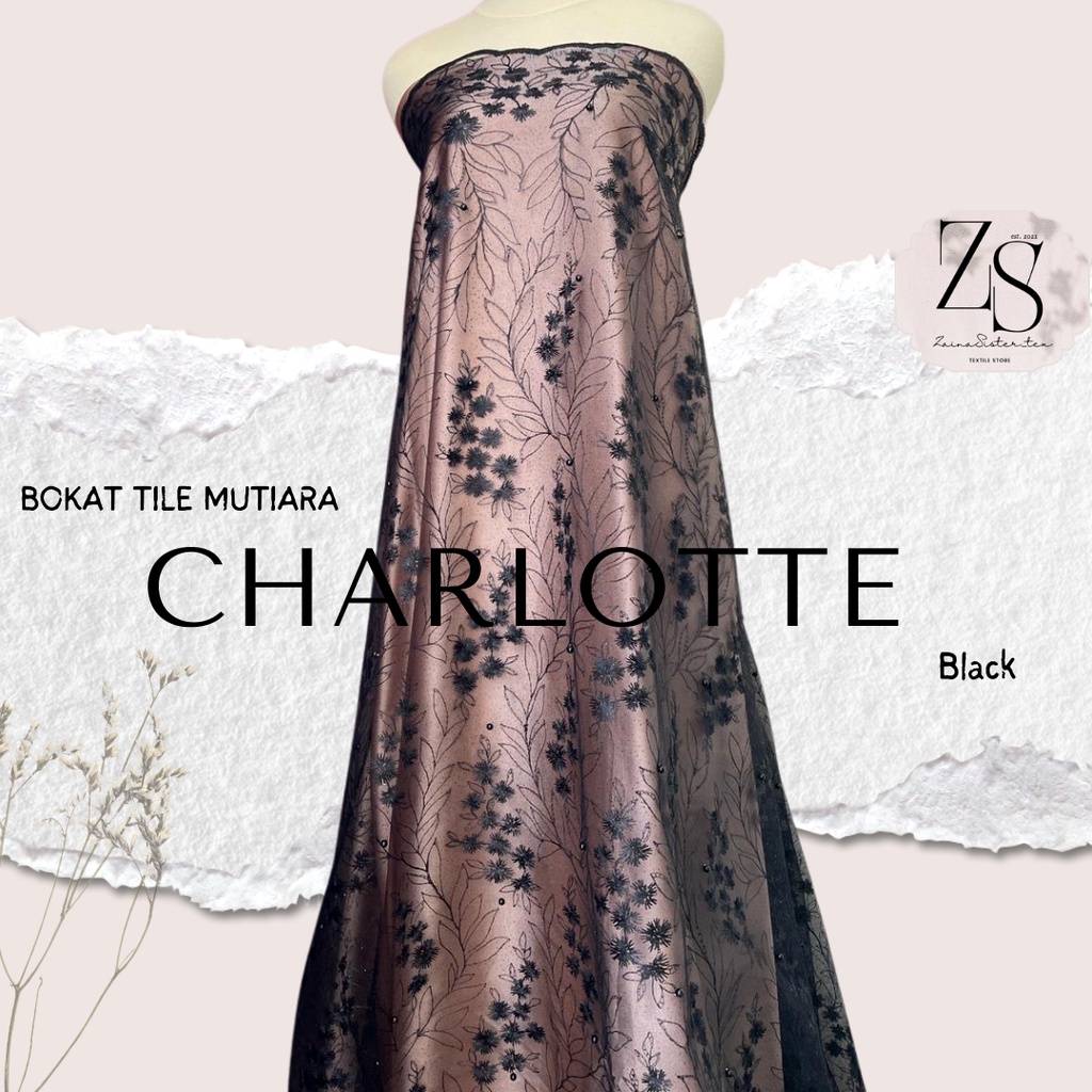 Bahan Kain Kebaya Brokat Brukat Tile Tule Mutiara Charlotte Warna Hitam