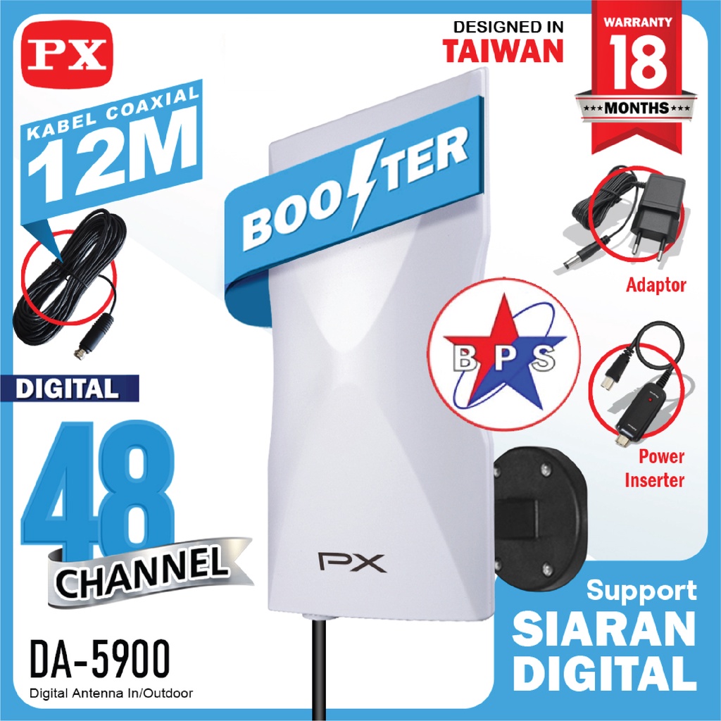 Antena TV Digital Analog PX DA-5900 Kabel 12M Booster Indoor-Outdoor