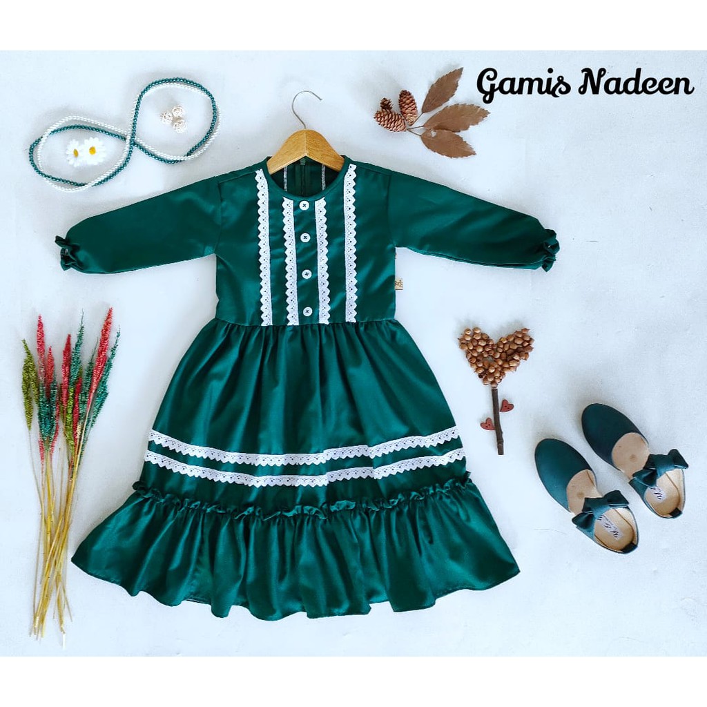 Baju Anak Gamis Nadeen Warna Hijau Botol Usia Newborn-10 Tahun