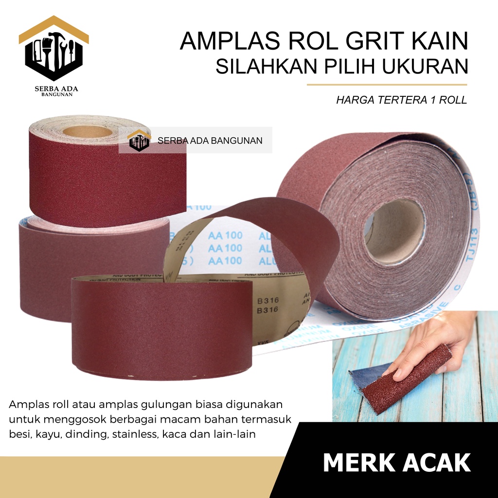 AMPLAS ROLL GRIT 180 / AMPELAS BESI / AMPLAS ROL PANJANG 50 METER BERKUALITAS