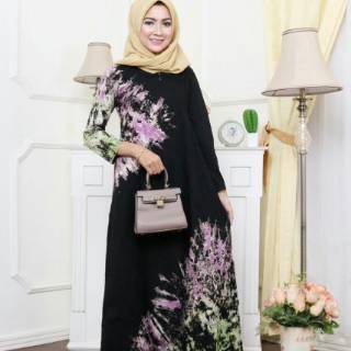  GAMIS  KAOS  BLACK TIEDYE 2 BUSUI  MUSLIMAH LENGAN PANJANG 