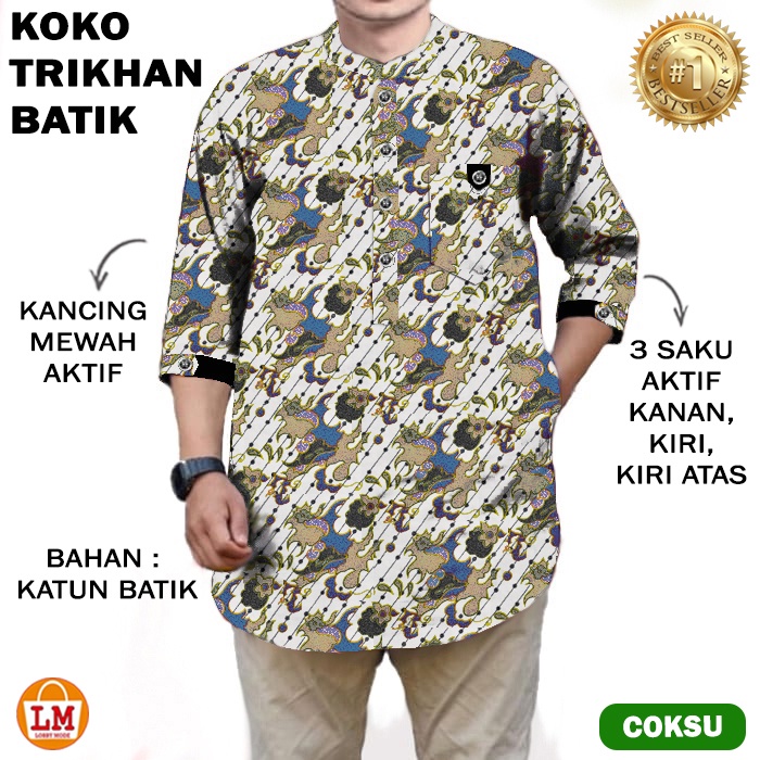 TERMURAH TERLARIS LMS 20544-20551 Kemeja Muslim JUMBO Koko QURTA TRIKHAN BATIK CASUAL Ukuran M XL XXXL TERBARU