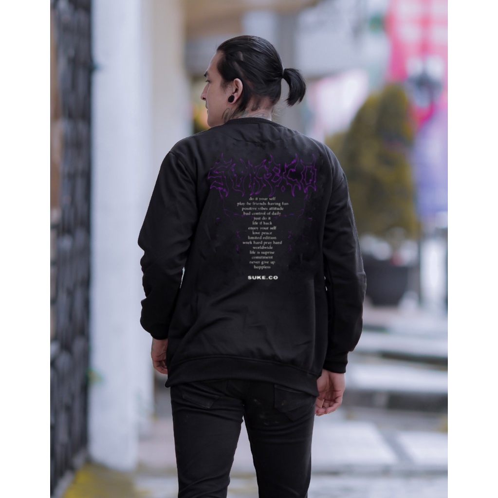 SUKE SWEATER CREWNECK HITAM METAL GRAFFITI UNISEX FULL LABEL