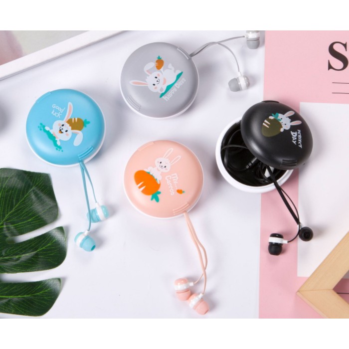 [L-19] / [L-24] Headset Earphone KELINCI Rabbit POUCH SERUT / Wadah Earphone Bulat KELINCI Lucu