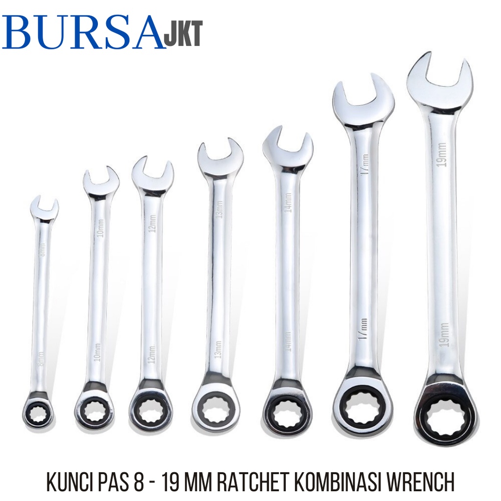 KUNCI RING PAS RATCHET KOMBINASI 2IN1 CHROME VANADIUM HAND TOOL 7IN1 MODEL SUSUN PLASTIK