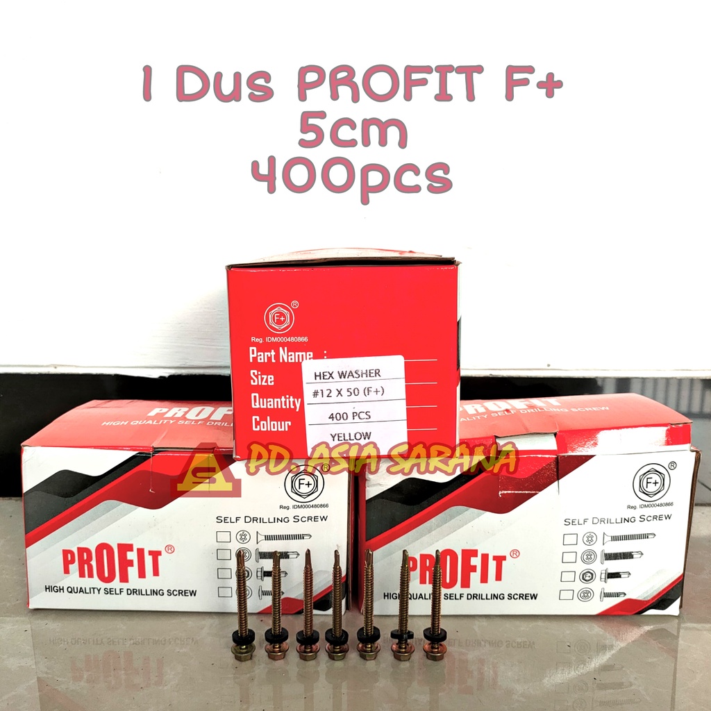 [DUS] Paku Roofing 5cm PROFIT Kuning Baut Skrup Holo Atap Sekrup 12x50