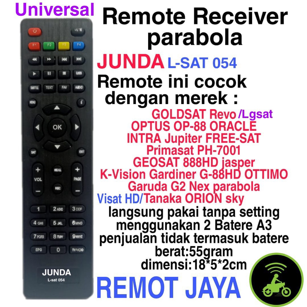 REMOTE MULTI UNIVERSAL RECEIVER  PARABOLA LGSAT / VISAT HD / GOLDSAT REVO / OPTUSOP-88 / INTRA JUPITER FREESAT / GARDINER G-88 JUNDA L-SAT 054