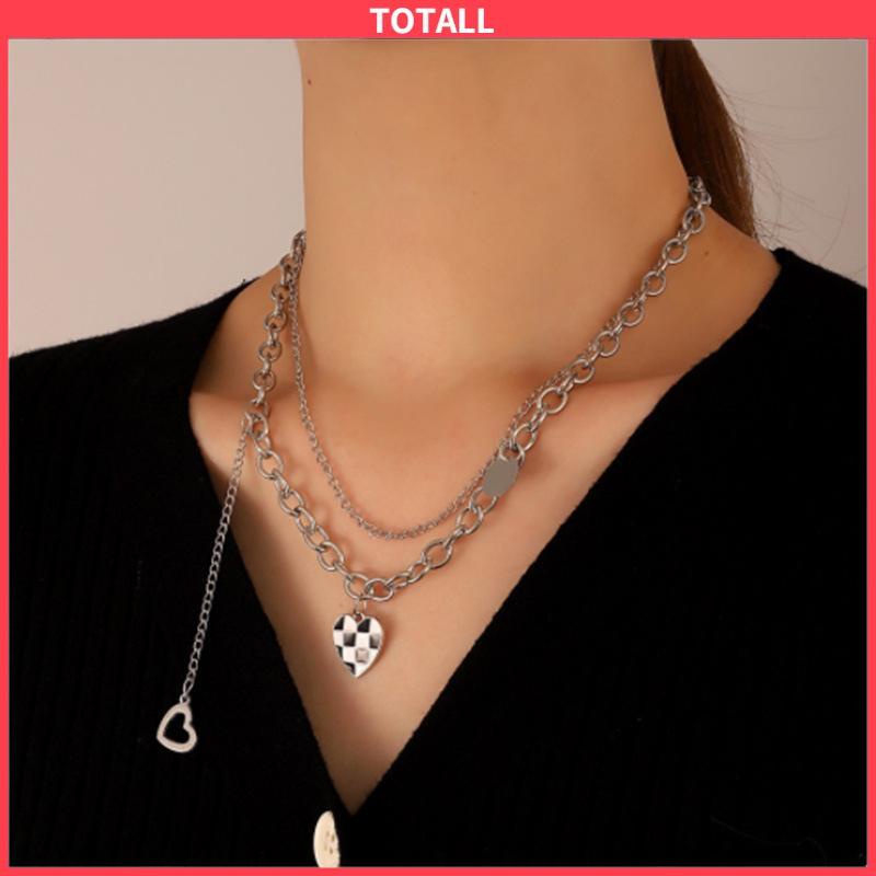 COD Kalung Liontin Kotak-kotak Manis Keren Double Layer Rantai Sweater Panjang-Totall