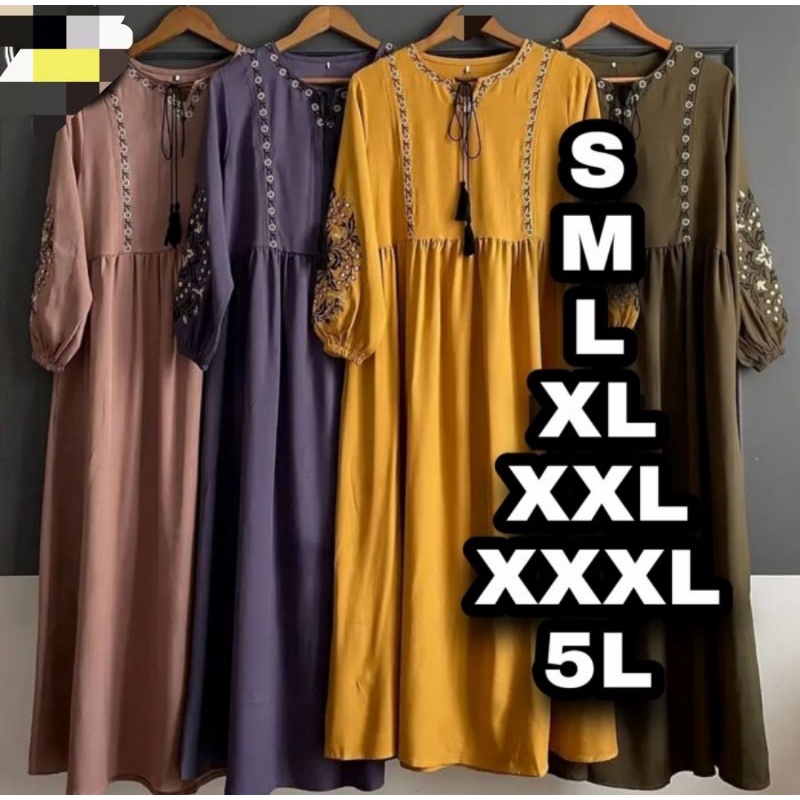Queen Gamis Shakila Bordir Allsize Jumbo/Gamis Lebaran Terbaru by Rpo