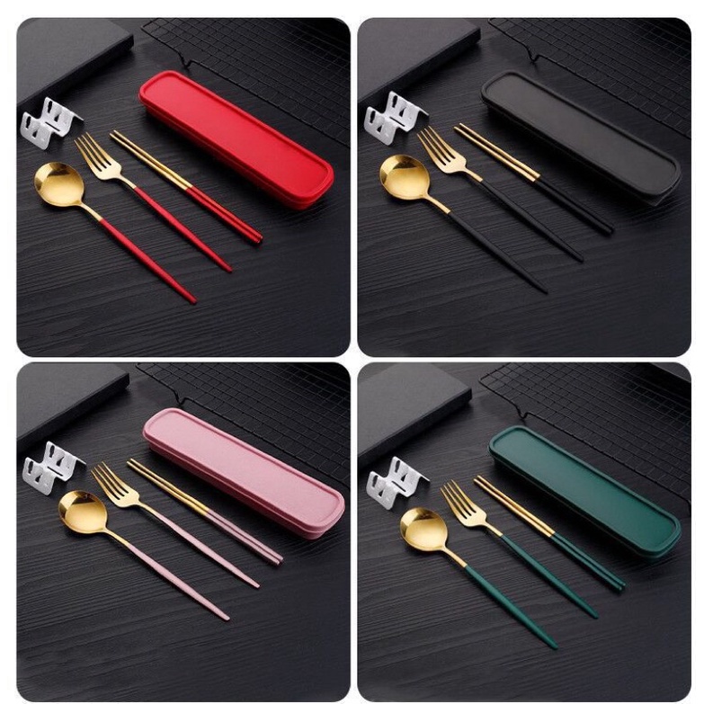 【 High Quality 】Paket Sendok Garpu Sumpit Korean Style - Sumpit Sendok Grapu Set / Set 3 in 1 Stainless Steel