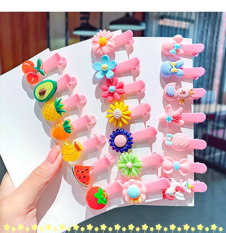 10 Pcs/Set Korean New Candy Color Resin Children Hairpin Cute Bow Fruit Girl Hair Clip Hair Accessories