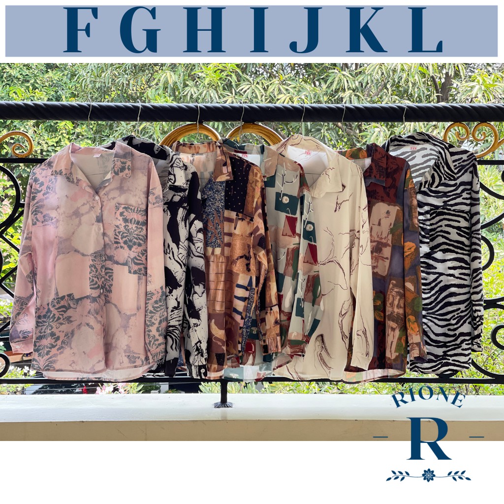 Kemeja Wanita Casual Premium Silk Lengan Panjang Motif Print Korea KM02