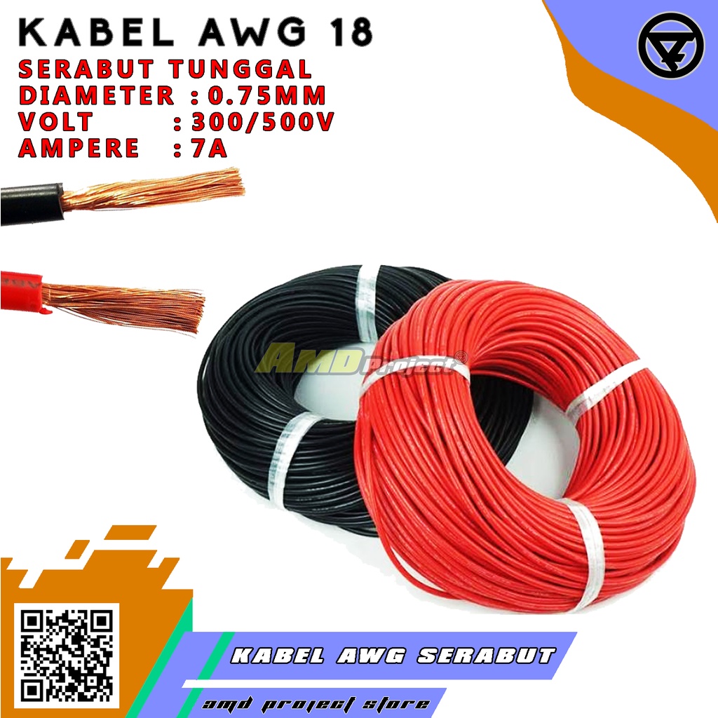 Kabel Listrik Serabut 0.75 mm Cable AWG 18 0.75mm Tembaga Tebal Bagus
