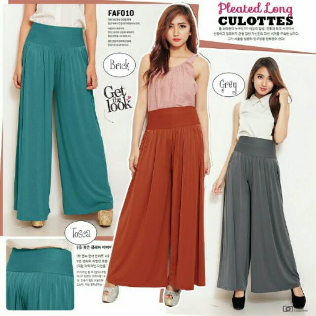 Pleated long culottes / kulot panjang rempel jersey