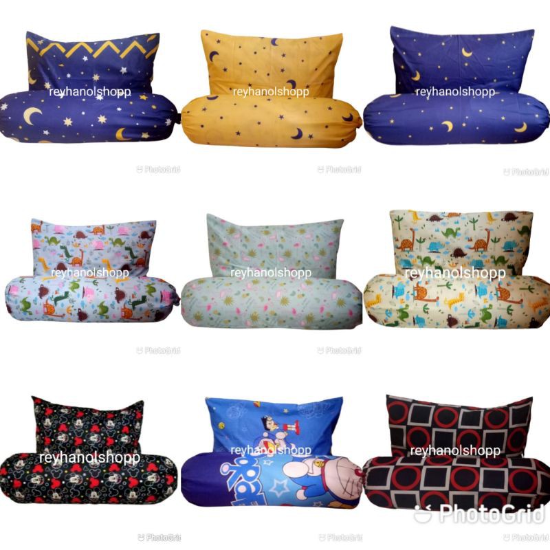 Sarung bantal sarung guling set motif karakter size: 45x60/32x90