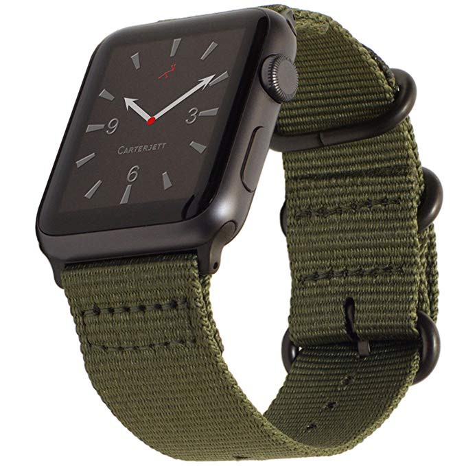 Tali Jam Apple Watch Premium Woven Nylon Buckle Strap Series 1 2 3 4 5 38mm 40mm  - Green Army