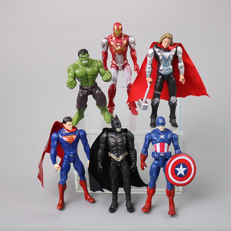 6pcs / Set Mainan Action Figure Super Hero The Avengers Thor Captain America Bahan PVC Untuk Koleksi