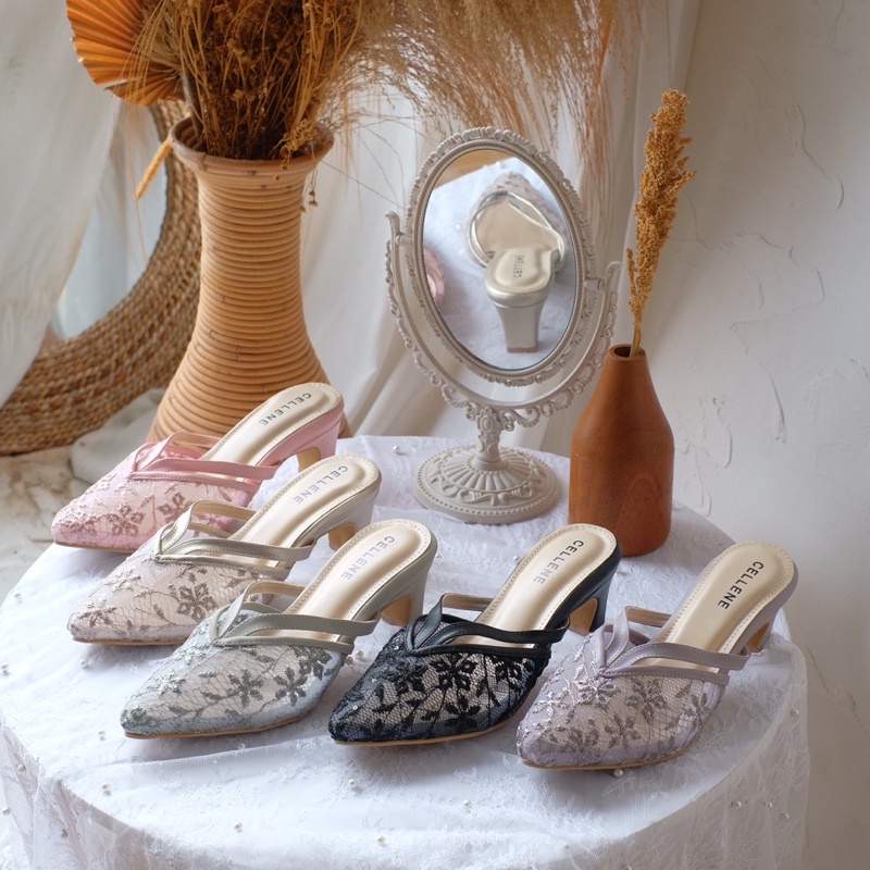 𝗖𝗘𝗟𝗟𝗘𝗡𝗘 Jianya Lace Heels / wedding shoes sepatu pengantin brukat 5cm