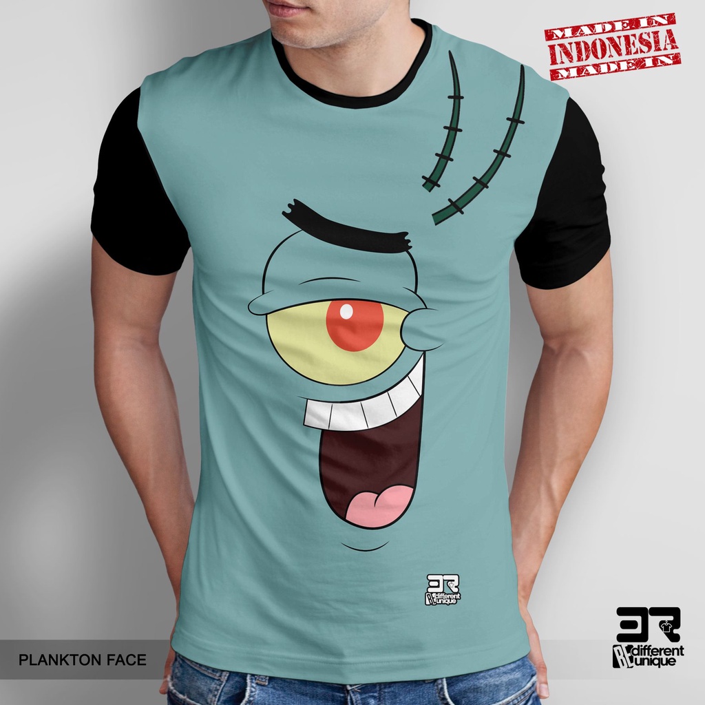 [ COD ] KAOS PRINTING GAMBAR SPONGEBOB SQUAREPANTS FACE PLANKTON - BAJU DISTRO ORIGINAL MOTIF KARTUN