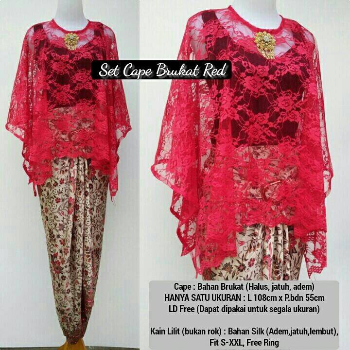tyes  SALE Set Cape Brukat Red (Atas+bawah)/kutubaru/kebaya brokat