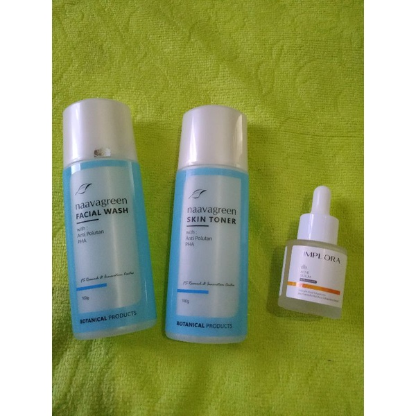 preloved naavagreen facial wash+facial toner+implora acne serum