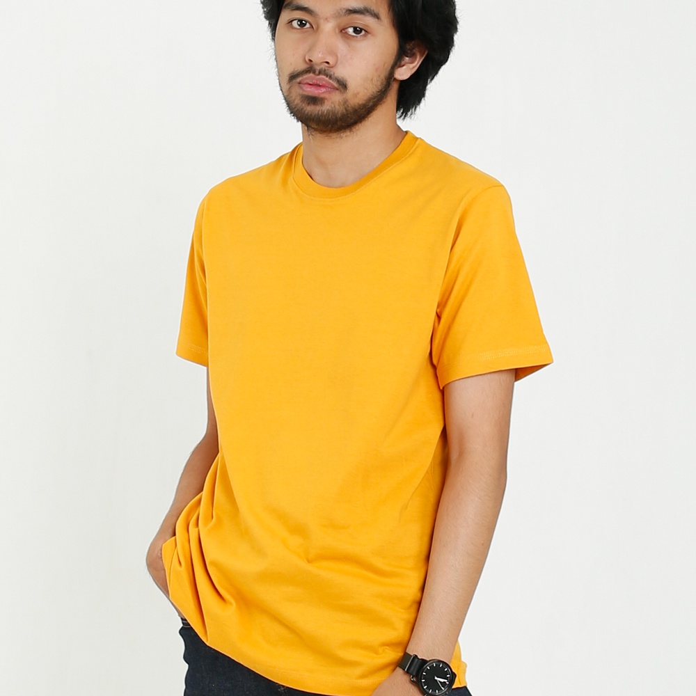 Kaos Polos Pria Yellow Mustard Cotton Combed 30s - Baju Polos Kuning Kunyit Pria Wanita