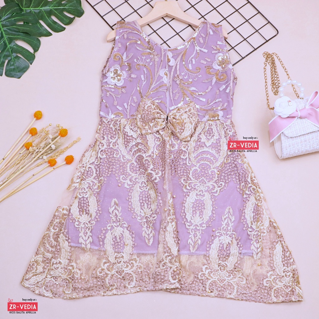 Dress Keira uk 3-4 Tahun / Gaun Pesta Kondangan Baju Balita Import Dres Brukat Kensi Anak Perempuan