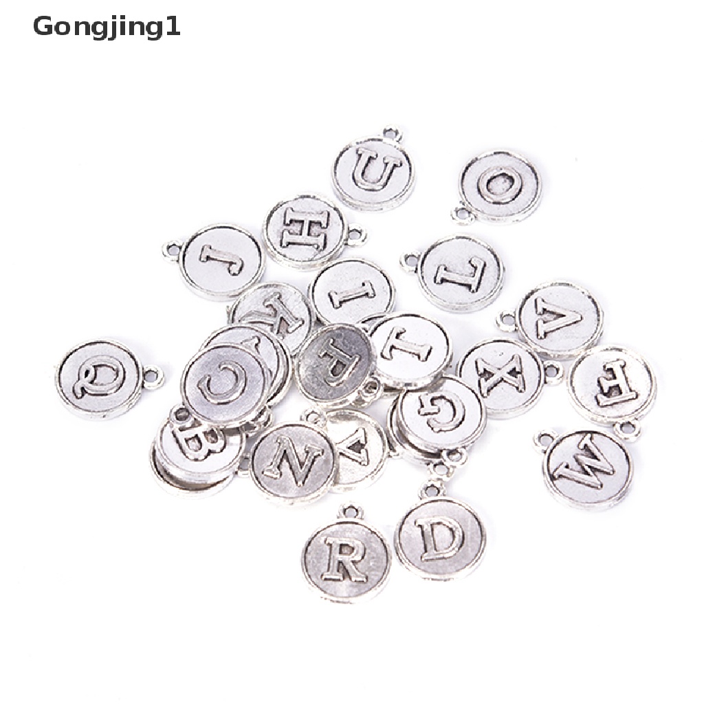 Gongjing1 26pcs Liontin Huruf Alfabet A-Z DIY Untuk Kerajinan Tangan Charms