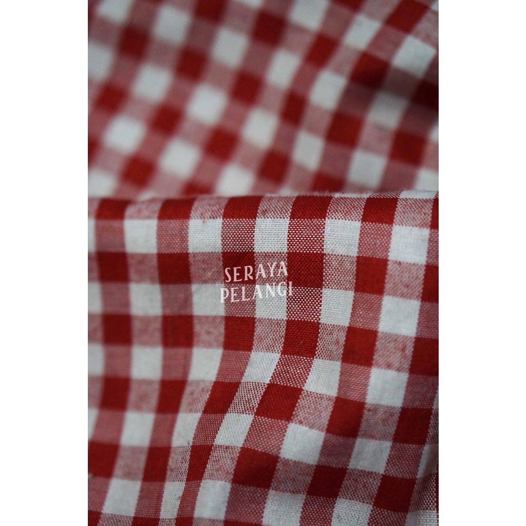 [METERAN] Kain Katun Motif Kotak-Kotak | Cotton | Bahan Pakaian | Bahan Dekorasi | Kostum | Catur | Checkered Pattern | Warna Merah