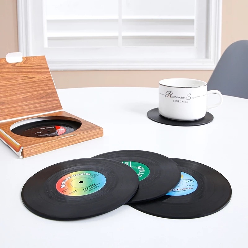 1pc Creative Heat-resistantNonslip Vinyl Record Table Mats/Cup Coaster for Home Decor，Kitchen