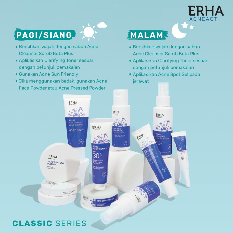 ERHA Pembersih Wajah Jerawat - Paket ACSBP Acne Cleanser Scrub &amp; Clarifying Gel Toner