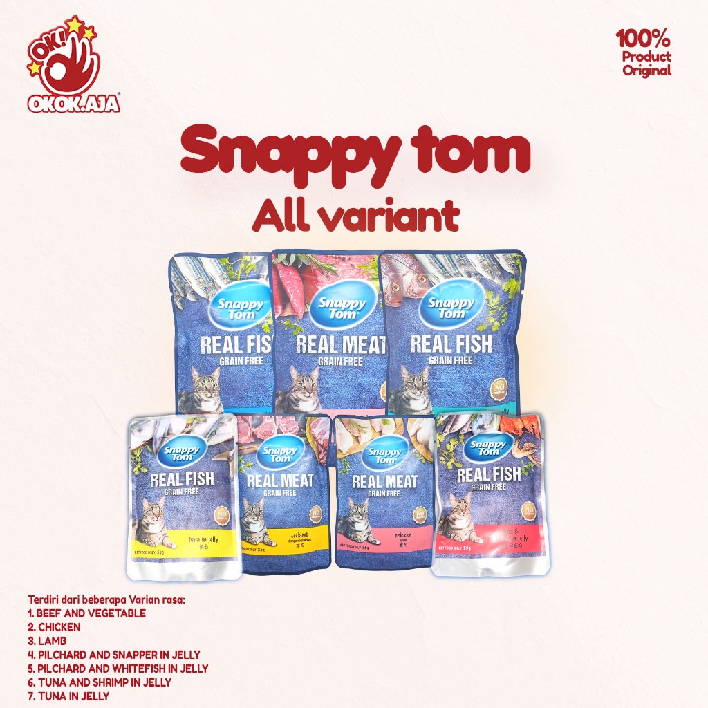 Makanan Kucing basah premium murah SNAPPY TOM pouch 85g - Snappy Tom sachet