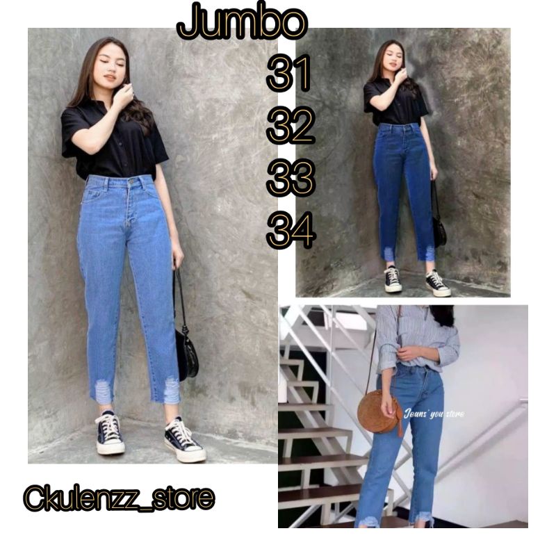 CELANA BOYFRIEND JEANS SOBEK BAWAH