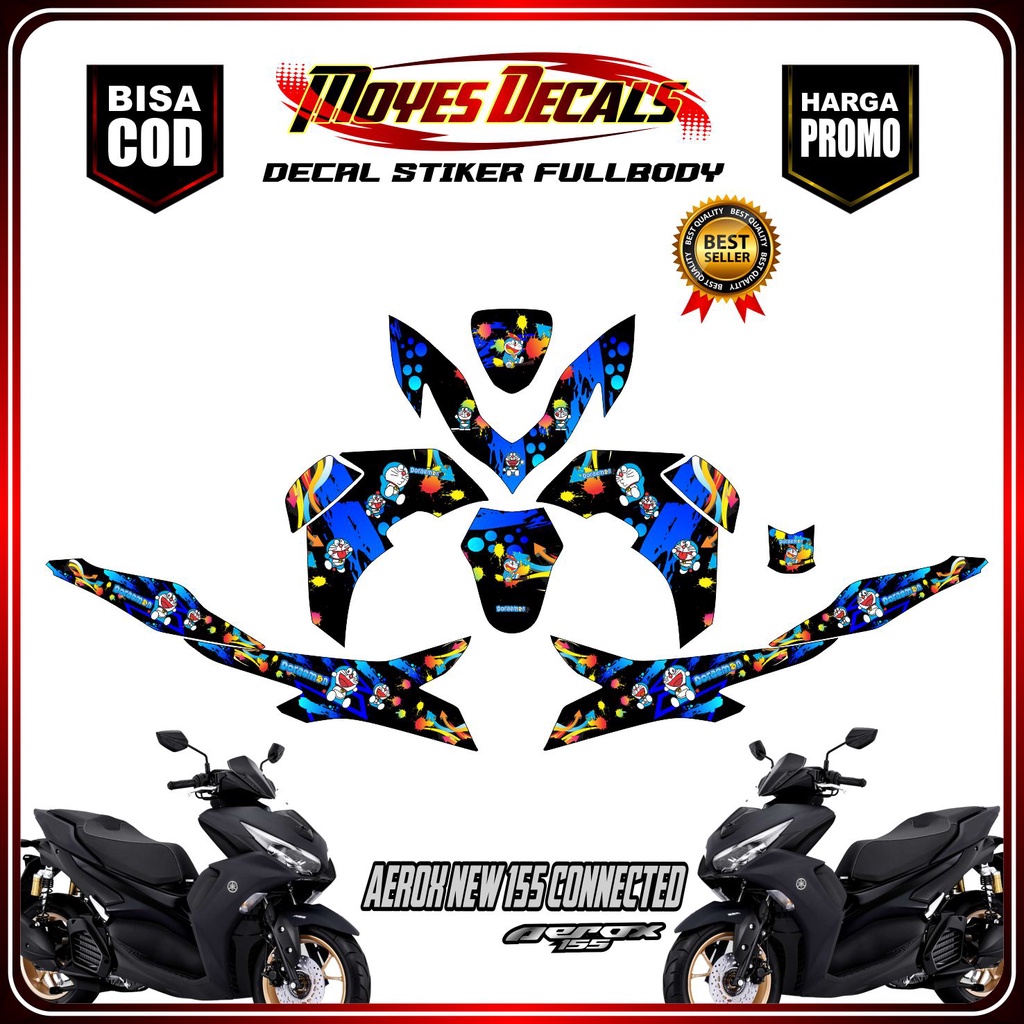 Bisa COD Decal AEROX DORAEMON full bidy aerox 2021 - Decal stiker New AEROX 155 . AEROX 155 CONNECTE