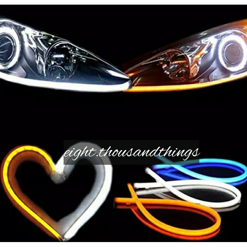 Led DRL Flexible 60cm Lampu alis Neon Motor Mobil Warna Warni Diam dan Flash Universal Murah