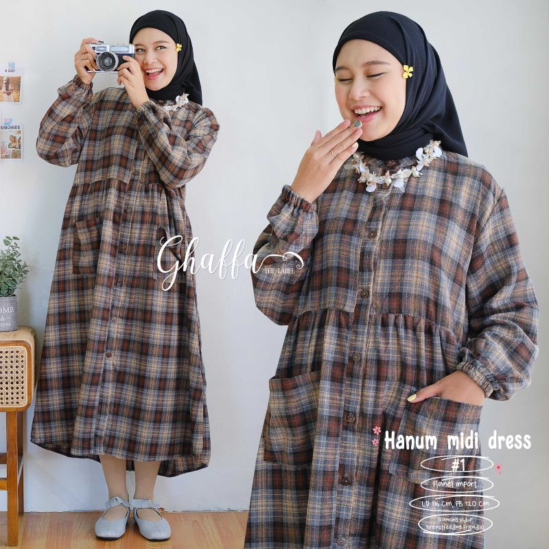 HANUM MIDI DRESS BY GHAFFA THE LABEL (MIDI MUSLIMAH) Dress wanita motif modern rekomended