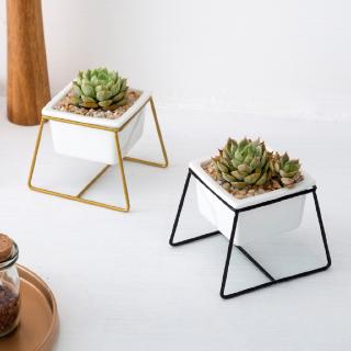 Set Pot  Bunga Keramik  Mini  Bentuk Persegi Trapezoidal 