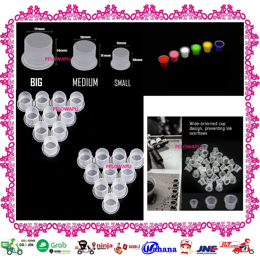 

CUPS 20PCS CAPS TATTOO INK HOLDER TINTA TATTOO WADAH TINTA S / M / L HANDLE BAWAH