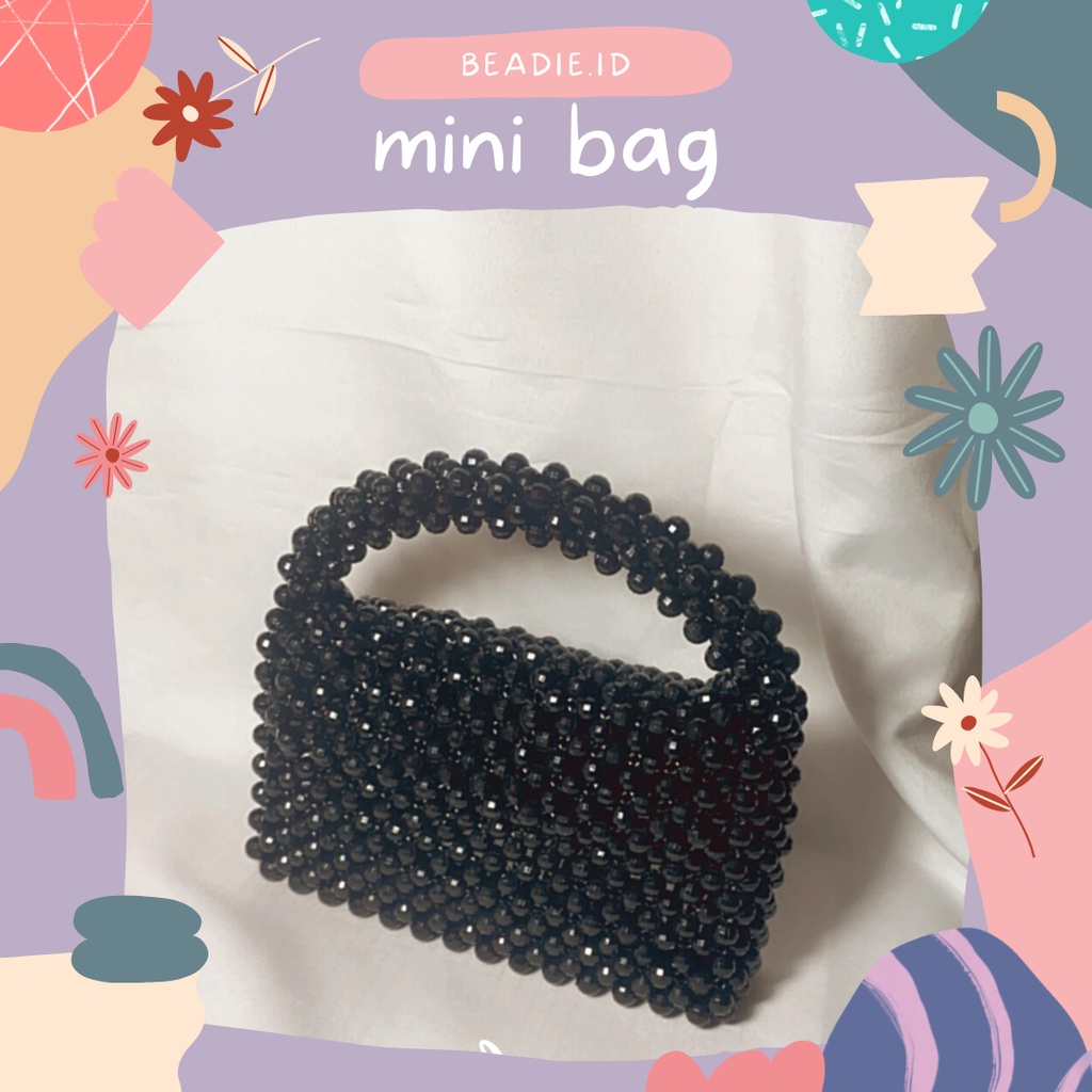 acrylic beads bag tas manik mute mini hitam beaded bags pearl mutiara