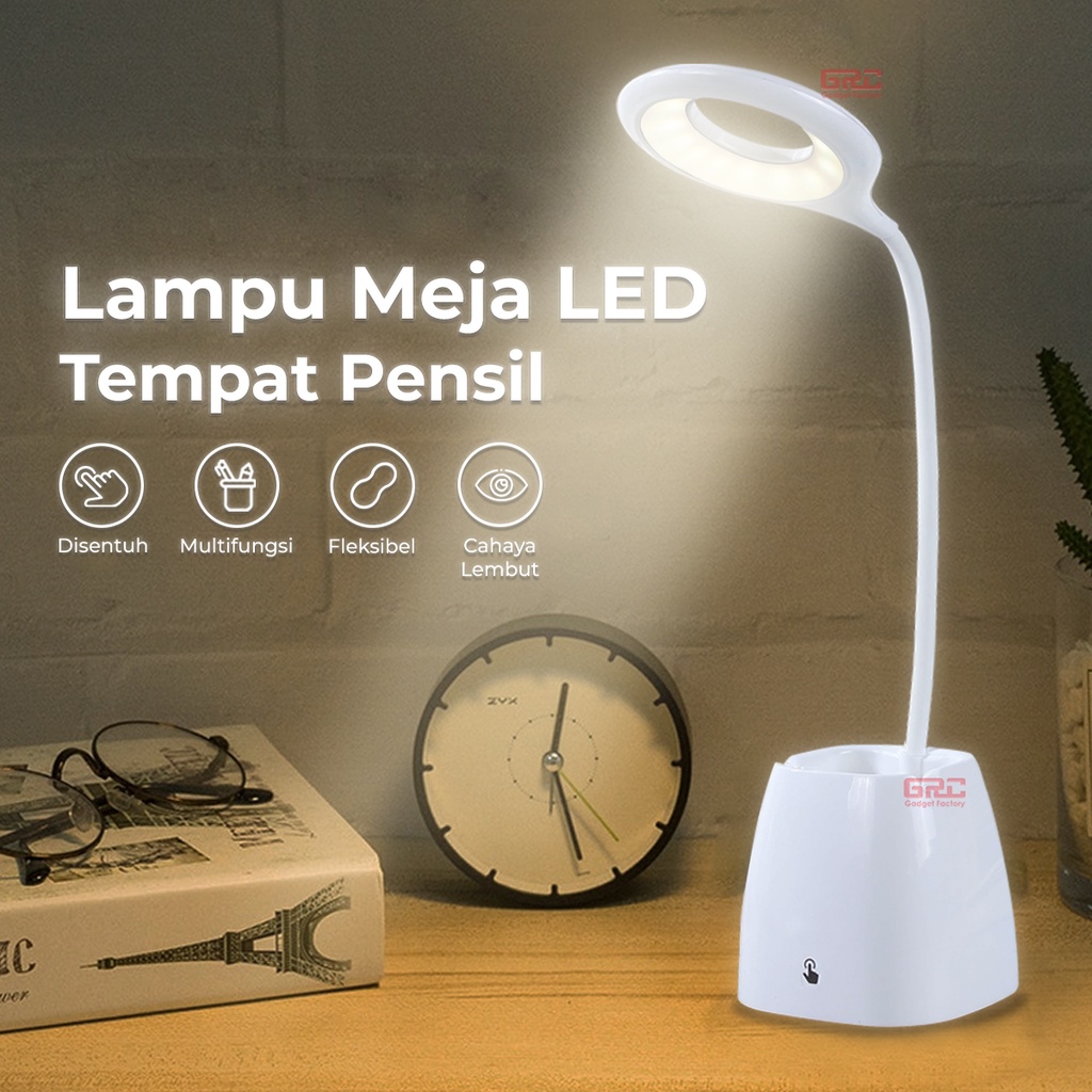 Lampu Meja Belajar LED Portable Lampu Baca Tempat Pensil Flexible