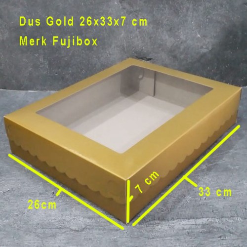 Dus Kaca Mas 26x33 x7 isi 10 pc Kardus Kue Dus Gold 26 x 33