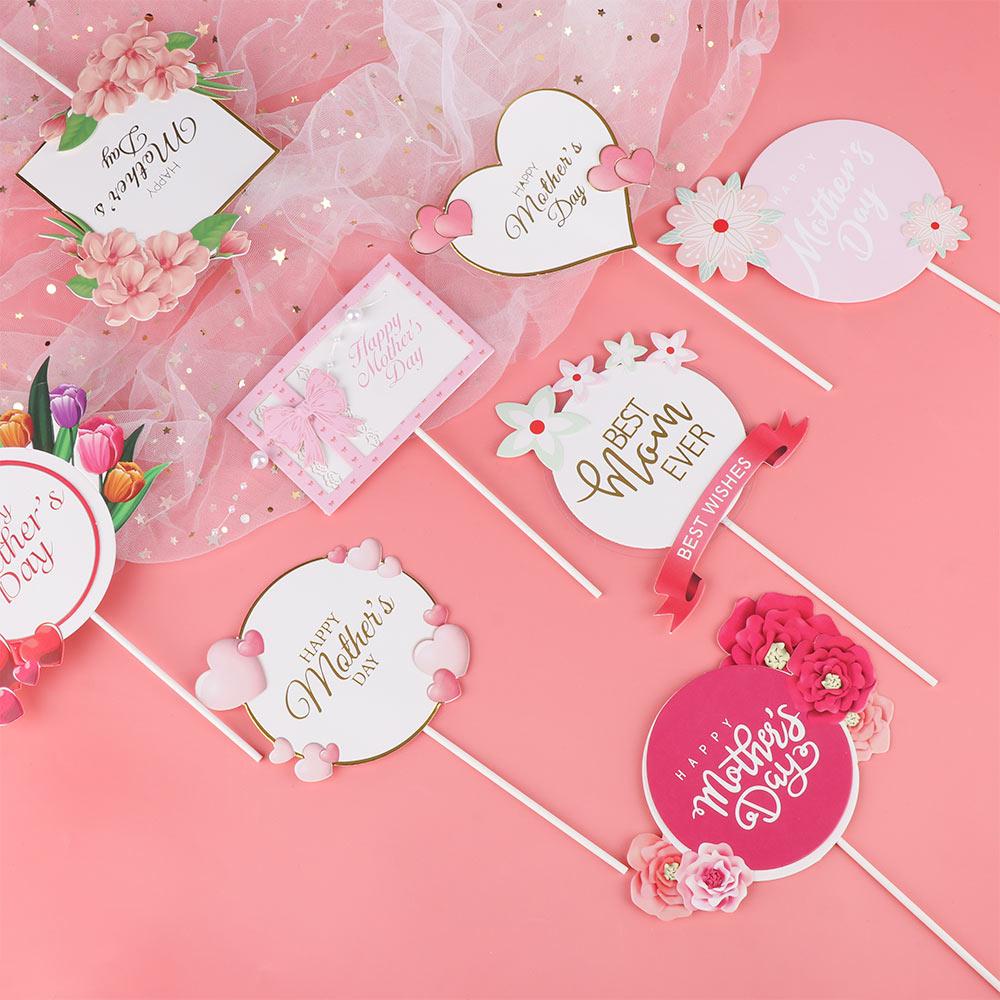 R-flower Happy Mother's Day Birthday Party Hari Ibu Dekor Kue Hati Pink