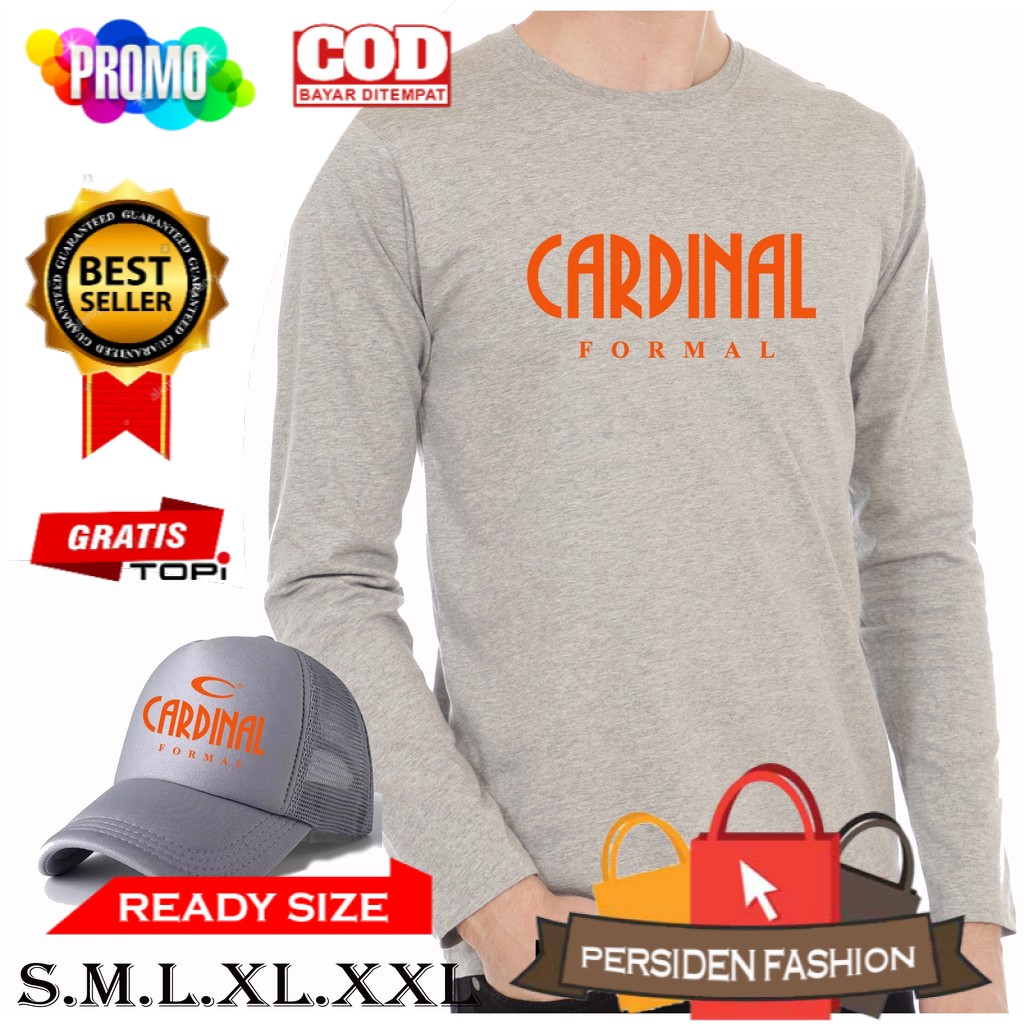 PROMO .. BONUS TOPI - KAOS DISTRO LENGAN PANJANG CARDINAL FORMAL ORANGE BAJU PRIA WANITA DEWASA