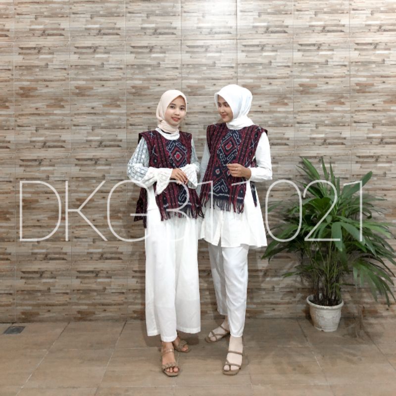 Vest tenun troso, rompi ethnic motif maroon rintik