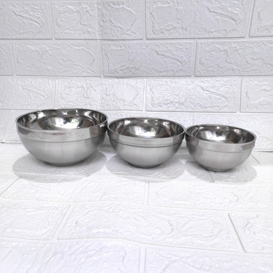 Mangkok Korea Stainless Steel Double Wall Bowl 12 14 16 cm Tahan Panas