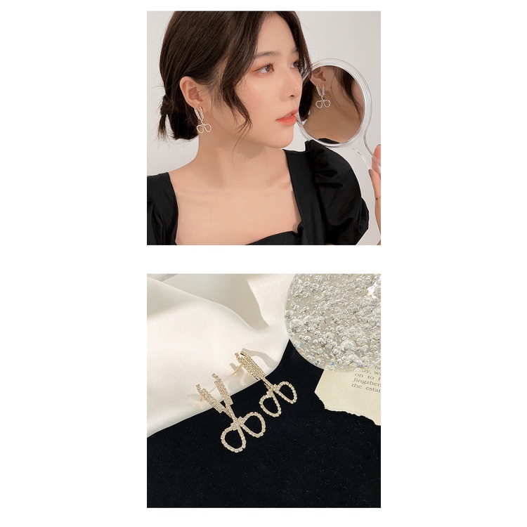 Anting Panjang Desain Gunting Bahan 925 Silver Zircon Gaya Korea