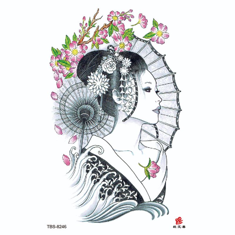 Tatto temporer TBS Baru Ukiyo-e Geisha Fashion Khusus Buatan Tato Lengan Setengah Air MODEL TBS-TBS-8246