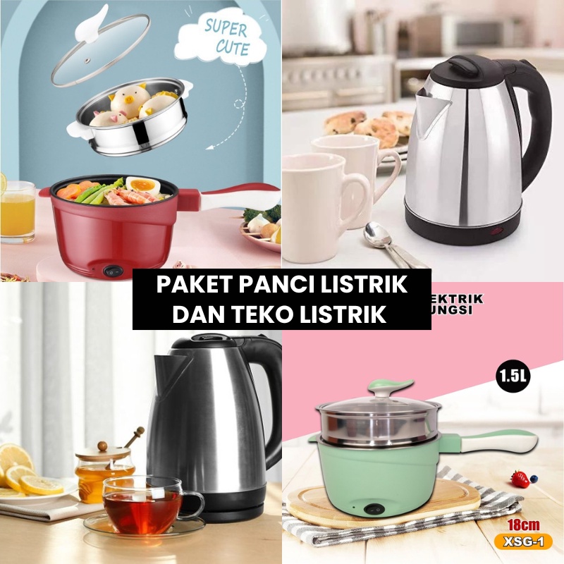 BISA COD PAKET HEMAT ANAK KOST PANCI LISTRIK DAN TEKO LISTRIK Teko listrik 1.8L pemanas air kettle electric Electric Cooking Pot Panci Listrik Portable Fry Pan TERMURAH