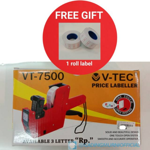 

Label Harga V-TEC VT 7500 8 Digits+Free Gift 1 Roll Label